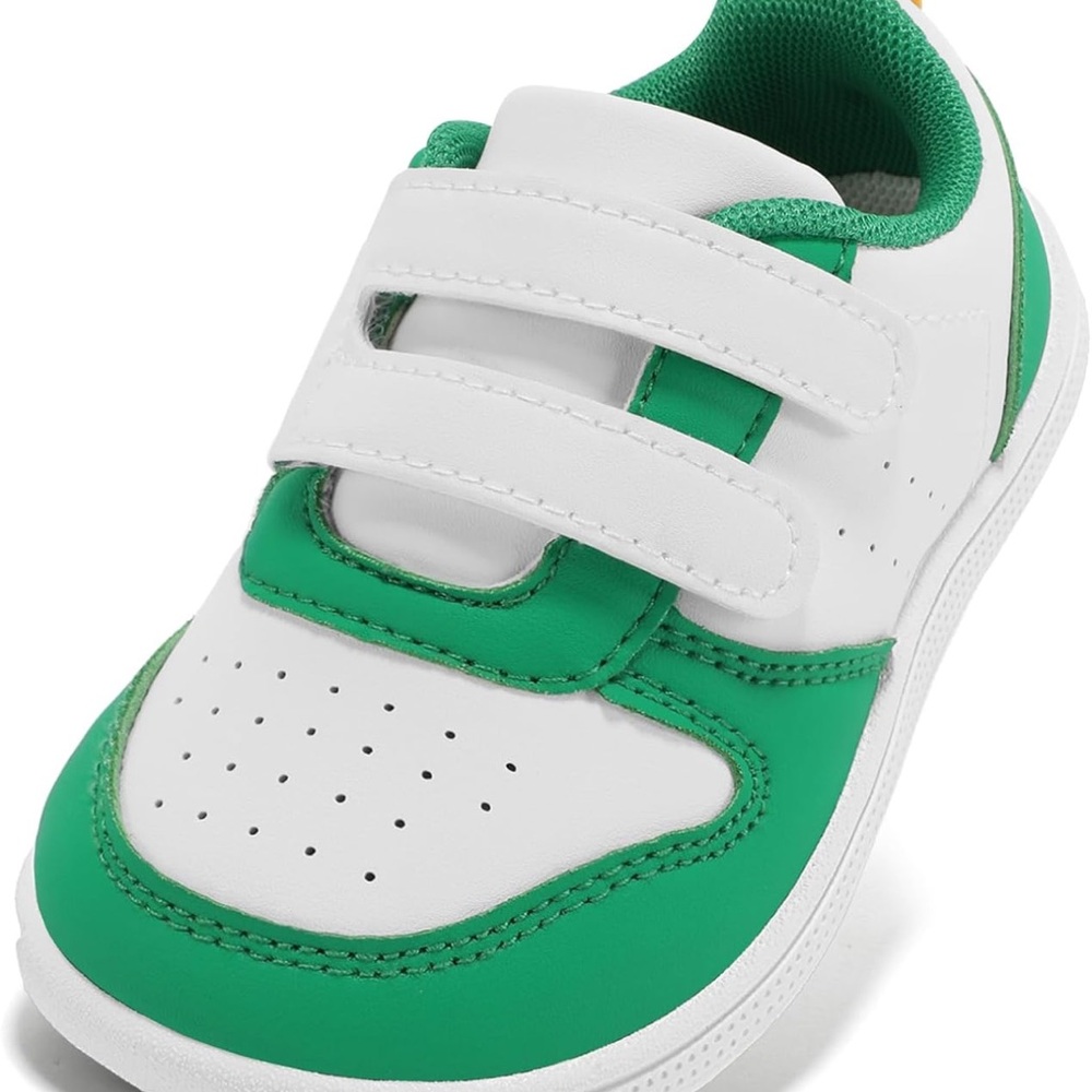 NEW WIDE WIDTH Kids Green and White Velcro Sneakers